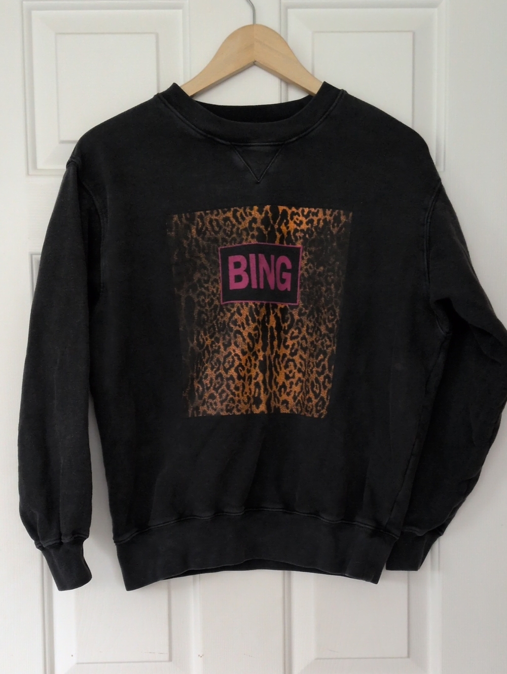 Anine Bing Crew Neck Sweatshirt Size XS Animal Print Grey Logo